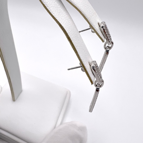 .925 Sterling Silver Rhodium Plated Dangling CZ Paperclip Earrings - Picture 10 of 17